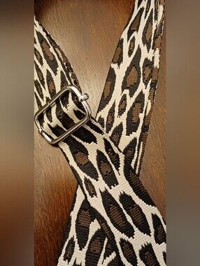 Leopard Print Adjustable Crossbody Strap - Brown/Black, Silver Hardware